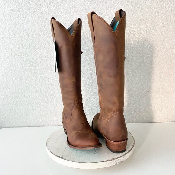 Lane PLAIN JANE  Womens Cowboy Boots 8 Brown Cowgirl Western Mid Calf Tall Zip - Picture 1 of 11